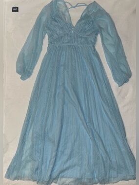 ASOS Light Blue Maxi Dress Sheer Long Sleeves Princess Wedding Summer Dreamy